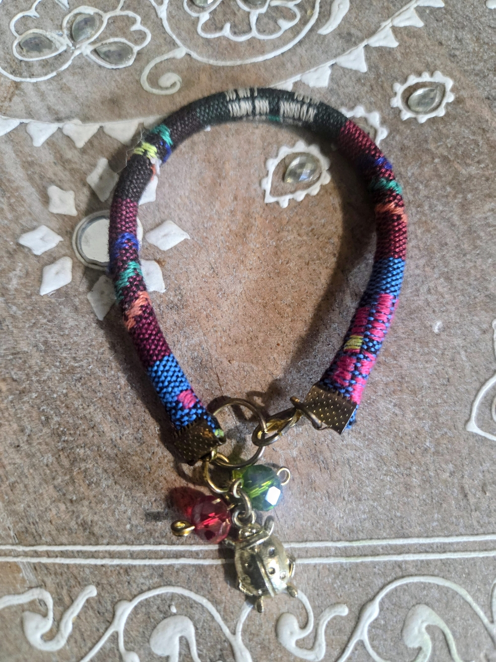Hand Wooven Multicolor Ladybug Bracelet Made In Mexico